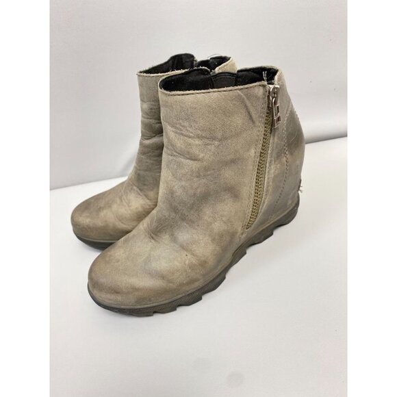 Sorel Gray Leather Wedge Ankle Boots Womens size 6 Zip Booties - Picture 11 of 11